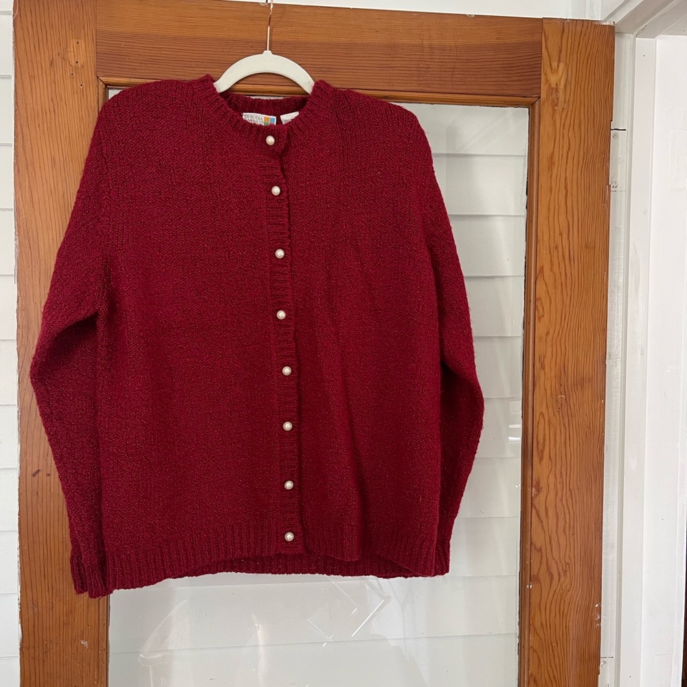 Women's Red Button-Up Sweater